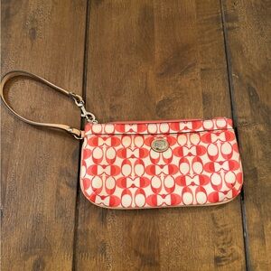 Coach Signature Red and Cream Wristlet